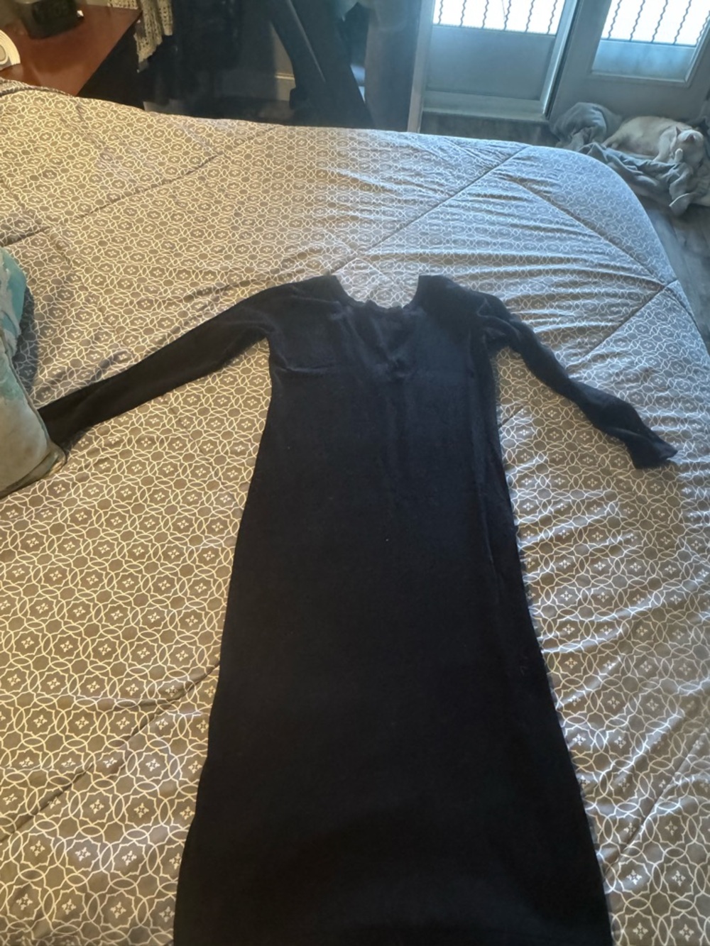 Classic Black Long Sleeve Midi Dress - Women's